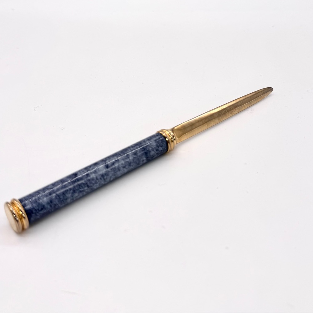 Elegant Gold Tone Letter Opener with Blue Stone-Style Handle